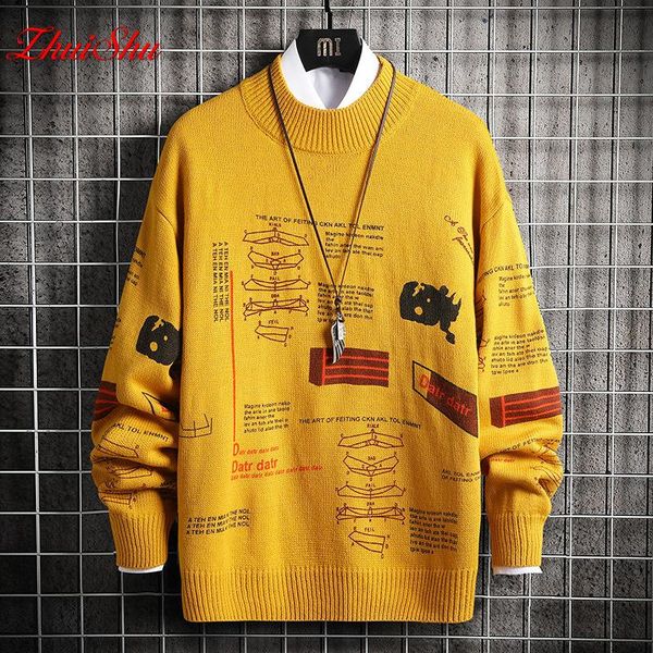 

zhuishu autumn and winter round neck pullover sweater men's new knit sweater youth long-sleeved printing fashion casual, White;black