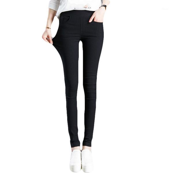 

summer spring women black white pencil pants elastic waist slim ankle-length pants fashion stretch skinny plus size 3xl1