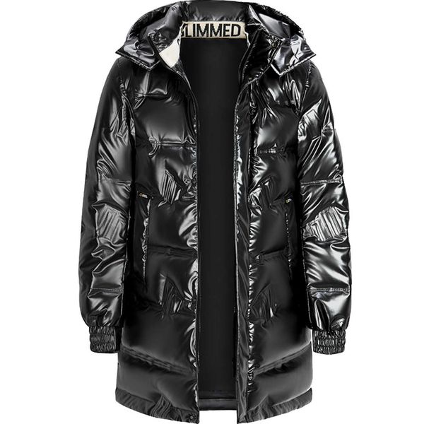 

bright face down jacket men's mid long 2020 new trend handsome autumn thickened winter coat, Black;brown