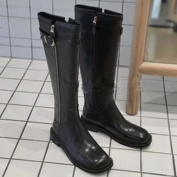 

vallu 2020 autumn and winter new all-leather fashion all-match personality motorcycle high boots, Black