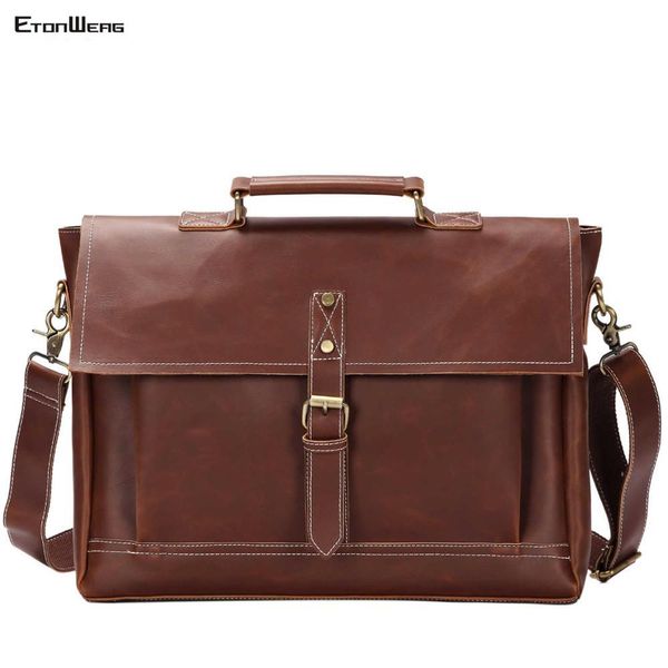 

men's vintage briefcase brand pu leather handbag business office messenger male large solid shoulder bag casual buckle tote