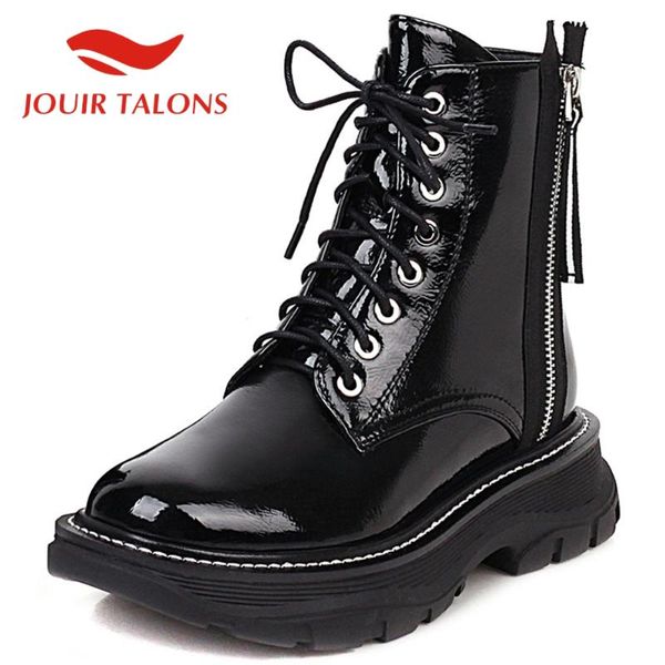

jouir talons new fashion round toe platform ankle boots casual cross-tied zipper square heels 5 cm autumn women shoes, Black