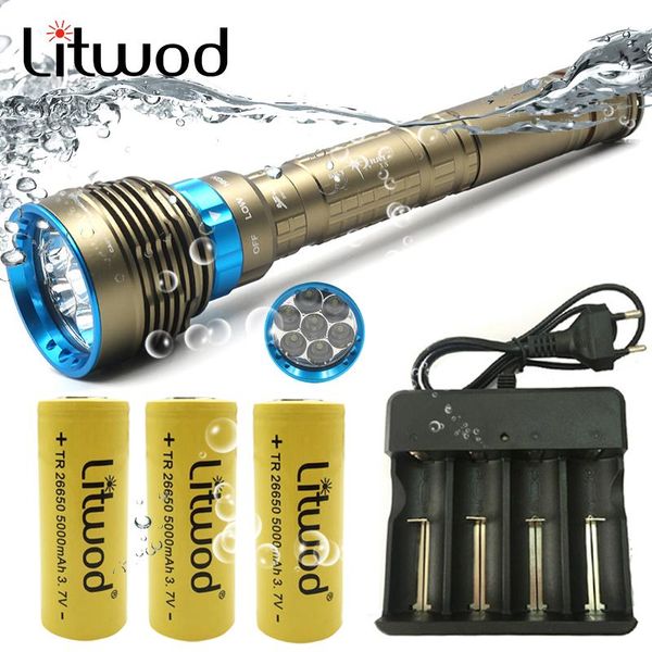 

swimming led torch waterproof 100m 7 8000 lumens power by 18650 or 26650 battery resistant, hard light ,self