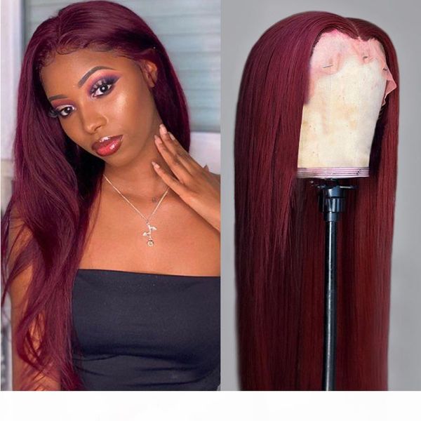 

wine red wig straight long synthetic 13*4 lace front wig for black women 99j glueless heat resistant fiber hair daily wearing