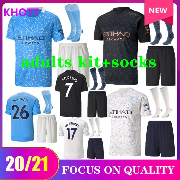

20 21 manchester soccer jersey city 2020 2021 sterling g. jesus mahrez de bruyne kun aguero sterling football shirts kits uniforms s-xxl, Black;yellow