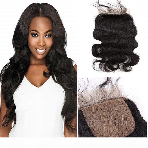 

silk closure closure brazilian human hairpieces silkbase closures part body wave 8"-18" hair pieces natural color dyeable, Black