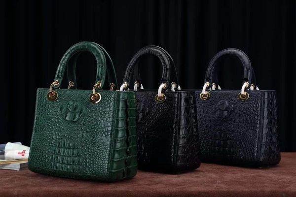 

100% genuine crocodile skin leather women shoulder bag dark blue color alligator head skin women tote cross body bag small size