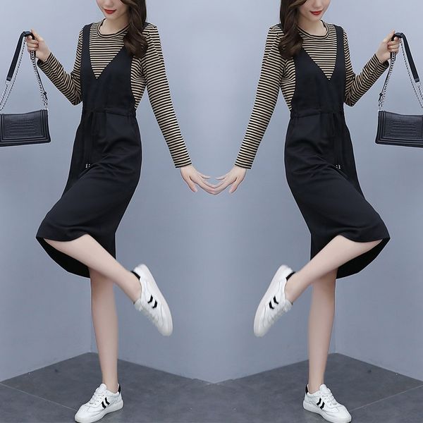 

autumn 2020 new mid length loose and autumn women's new women's dress slim fake two piece fashion casual dress for women 3jb73, Black;gray