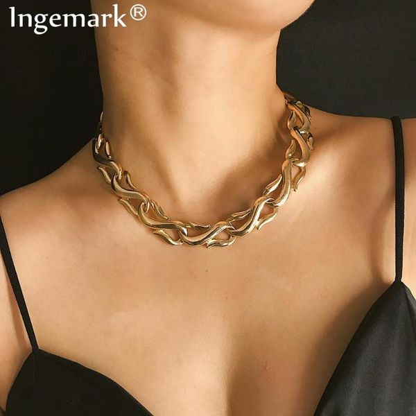 

ingemark punk miami cuban choker necklace collar statement hip hop heavy metal aluminum thick chain necklace female chain gift, Silver