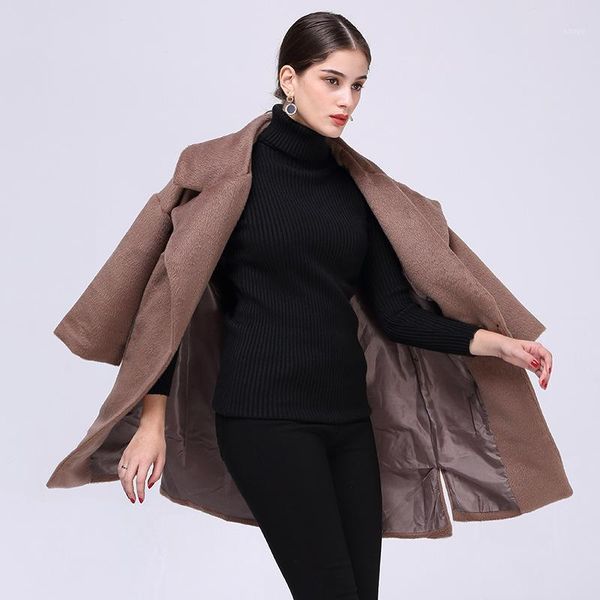 

2018 spring new product suit-dress solid color suit part sleeve length fund women's woolen loose coat wool overcoat jr771, Black