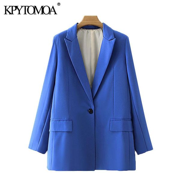 

kpytomoa women 2021 fashion office wear single button blazers coat vintage long sleeve pockets female outerwear chic, White;black