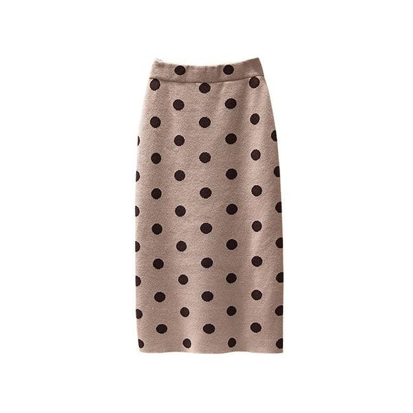 

2021 new female crochet polk dot pencil autumn high vintage winter divided thick elastic skirt y310 nnip, Black