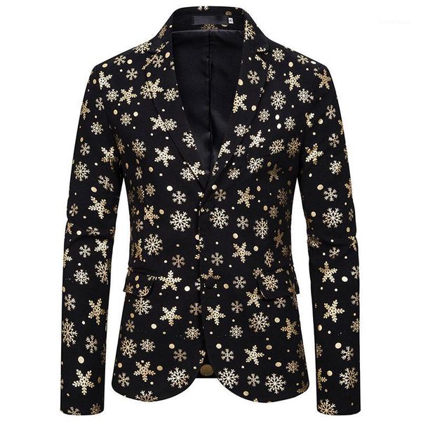 

shiny gold snow bronzing print suit jacket men slim fit christmas blazer men nightclub party prom stage clothes for singers xxl1, White;black