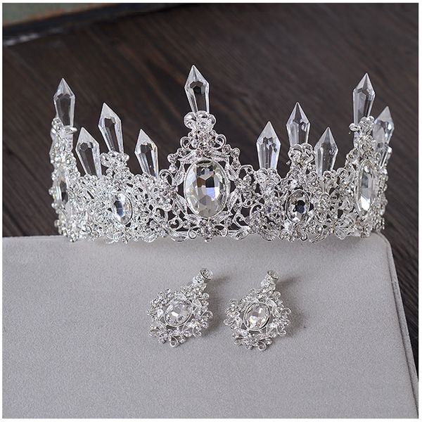 

clear ice queen crown tiara retro bridal hair tiara jewelry banquet party hair accessories y200409, Slivery;golden