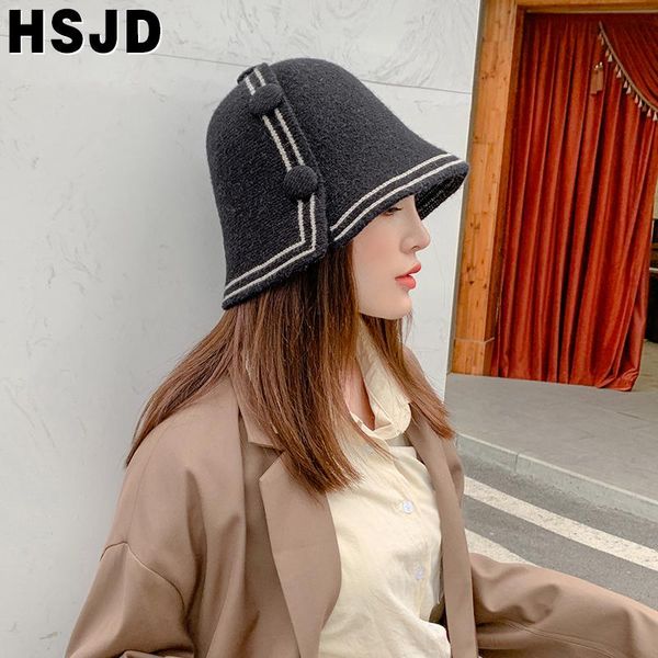 

wide brim hats autumn winter for women knitted bucket hat foldable dome buttons knit fisherman cap party street female caps gift, Blue;gray