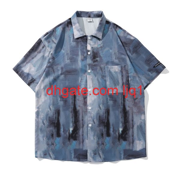 

painted full print short sleeve shirt men's harajuku fashion cardigan lapel half sleeve shirt trend loose 5-sleeve, White;black