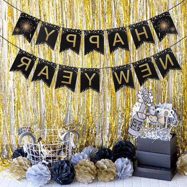 

newnew balloons party decoration 2021 year happy eve black gold paper cup plate p booth props banner christmas navidad 7