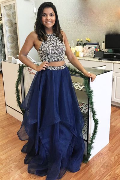 

charming long two pieces set navy blue sweet party dress homecoming dresses vestidos de coctail custom made, Black