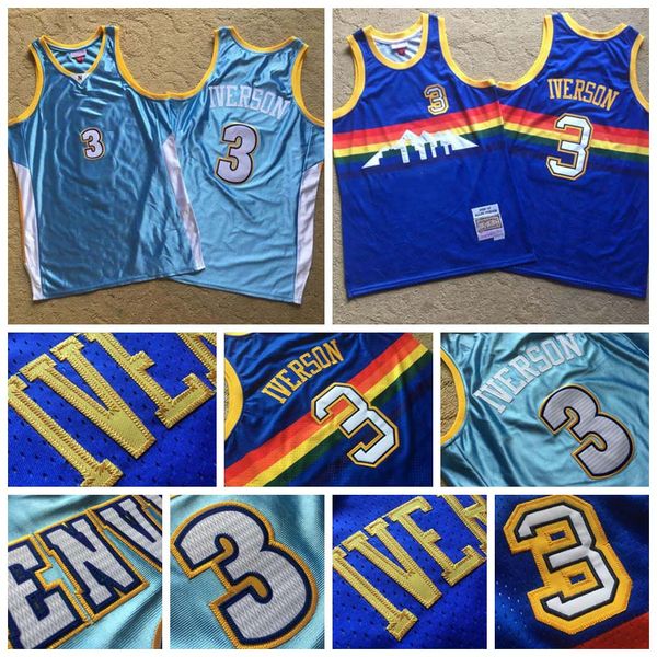 

men denver nuggets allen iverson fine sewing embroidery, quality fabric jerseys basketball jersey, Black;red