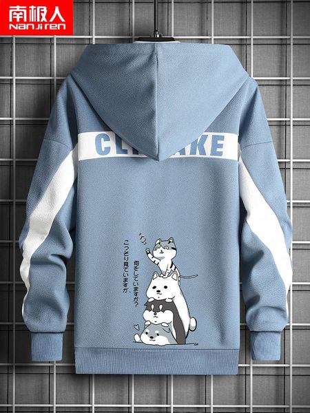 

antarctic men's hoodie trend fall 2020 new youth autumn winter plush coat, Black