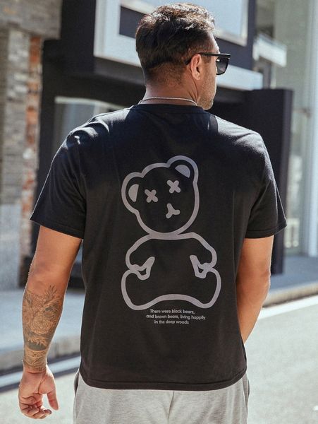 

extended sizes men slogan & bear print tee r8sv#, White;black