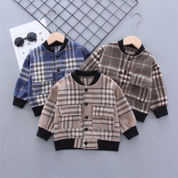

spring autumn boys girls jacket infant plaid jackets caot casual cotton pompom kids outerwear baby girl clothes coat 0-5 years 201216, Blue;gray