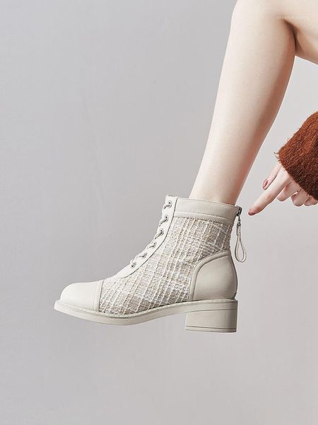 

small fragrance boots children 2021 new autumn women's shoes thick heel short boots female mid-heel net red female1, Black