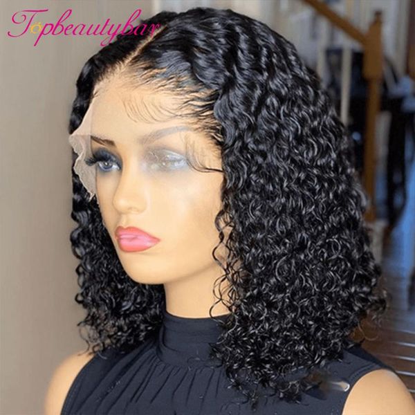 

brazilian curly short bob 13x6 lace front human hair wig pre plucked for black women 180% glueless lace frontal wig preplucked, Black;brown