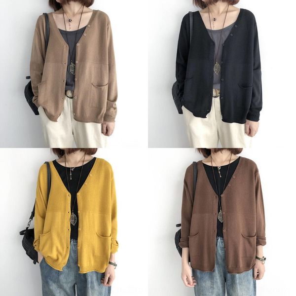 

new loose v-neck coat t-shirt sweater t-shirt in autumn and winter 2020 solid color korean version single breasted thin style with sweater a, White;black