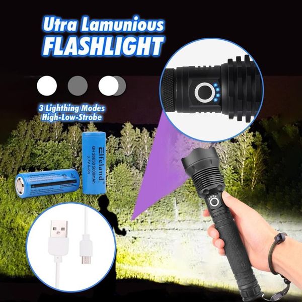 

ultra-luminous xhp70 usb charging strong light led 3 modes hiking led flash light 22650 battery outdoor torch