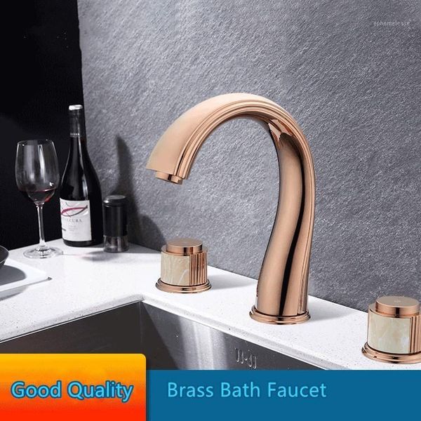 

european design rose gold brass bathroom sink faucet three holes two handles basin faucet cold mixer good quality tap1
