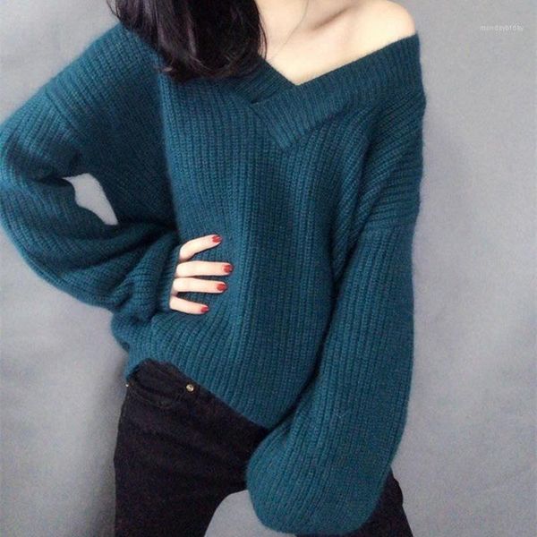

lucyever winter white criss-cross v-neck pullovers womens new korean fashion lantern sleeve knitted sweaters casual femme1, White;black