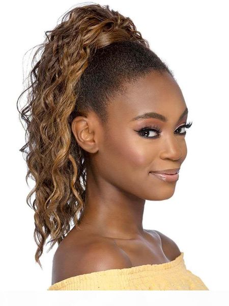 

natural highlights medium length indian loose wave curly ponytail hairstyle for black women wrap around human hair pony tail hairpiece 120g