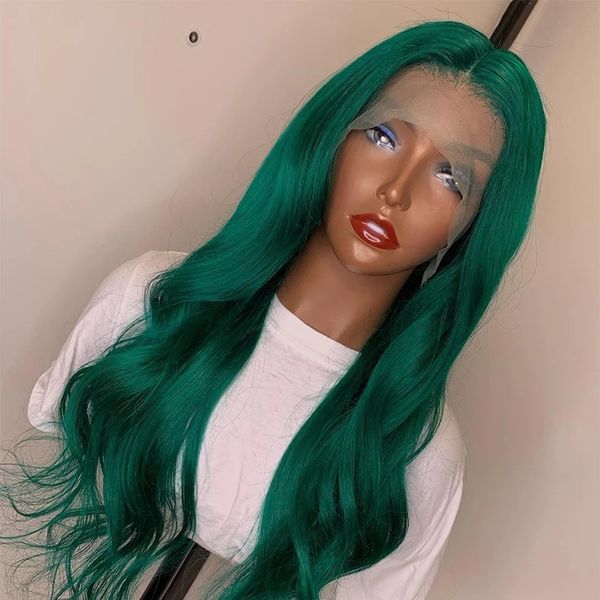 

green highlights human hair lace frontal wig brazilian remy wavy human hair wigs, Black;brown