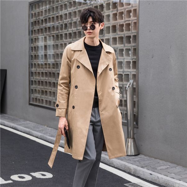 

jacket spring and autumn new windbreaker medium length korean handsome british fashion men's cape, Tan;black