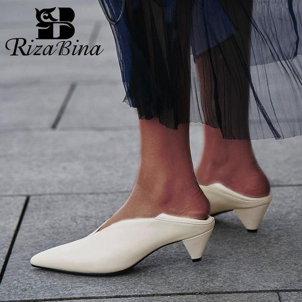 

dress shoes rizabina real leather slip on women pumps solid color pointed toe outdoor leisure lady office footwear size 34-39, Black