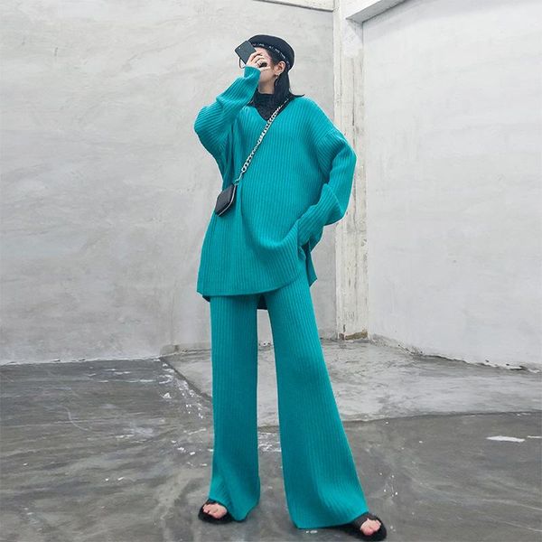 

autumn and winter sweater knit suit 2020 new plus size fashion wide leg pants two-piece women's clothing, Gray