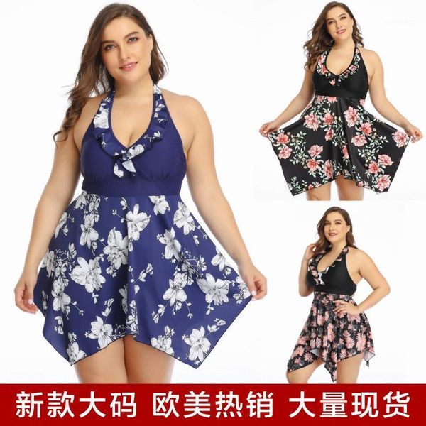 

bikinis set 2021 large size swimming suit two-piece monokini full skirt printing increase fertilizer enlarge swimwear big fat1