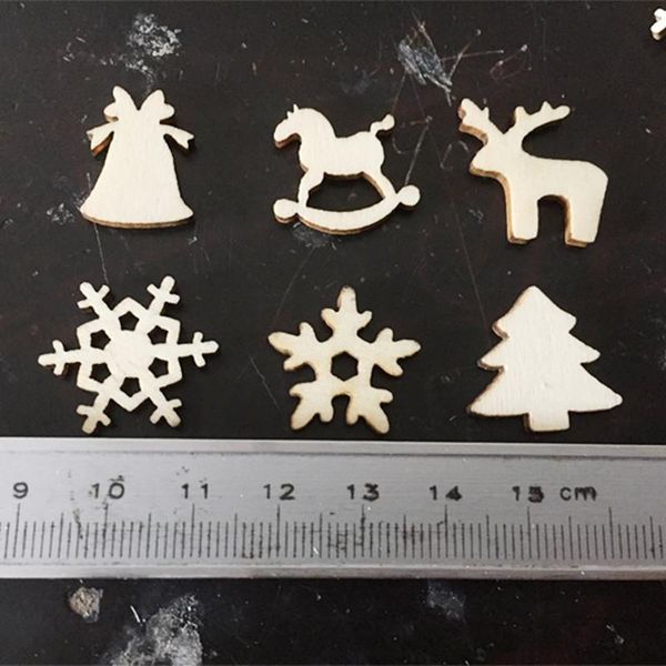 

50pcs diy natural wooden chip christmas tree hanging ornaments pendant kids gifts snowman tree shape xmas ornaments decorations wmtvnk