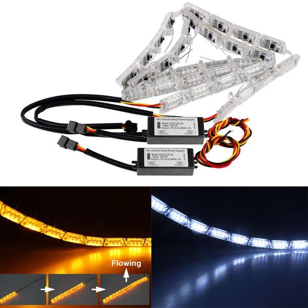 

2pcs car flexible switchback led knight rider strip light for headlight sequential flasher drl flowing amber turn signal lights