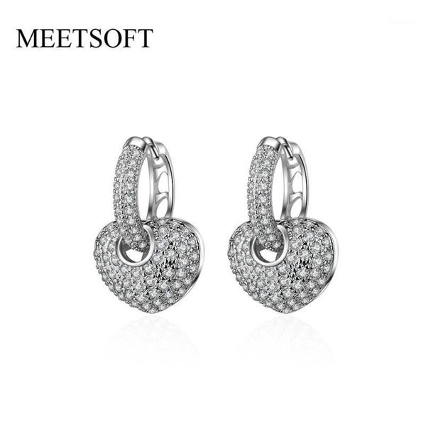 

meetsoft silver plated prevent allergy hoop earrings for women trendy design crystal removable heart jewelry gift1, Golden;silver