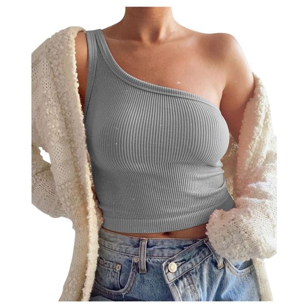 

women yoga vest female one shoulder crop sleeveless t-shirt tank summer beach vest summer fashion lady clothes @40, White;black