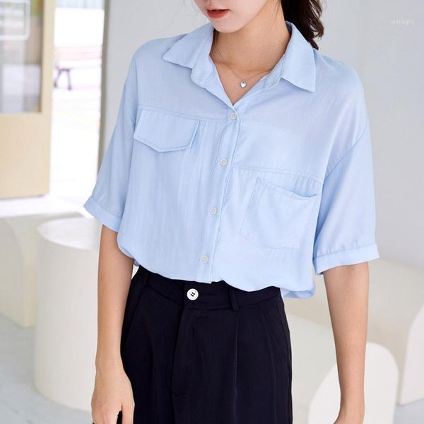 

woman feminina women's vintage blouse fashion clothes 2020 spring autumn double pocket white shirts female d00501