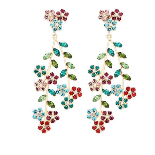 Novos Multicolors Flores de Strass Dangle Brincos Mulheres Moda Jóias Venda Quente Bohemian Meninas Declaração Brincos Acessórios