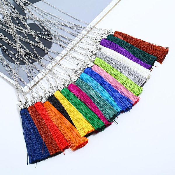 

pendant necklaces lzhlq boho tassel necklace women ethnic vintage statement fringe bohemian long collier chain 2021 fashion jewelry, Silver