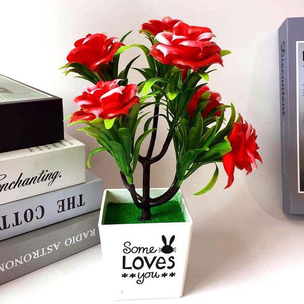 

13x25cm artificial rose bonsai fake potted plant home wedding party decoration