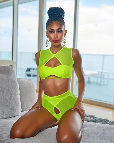 

2020 neon high waist bikini swimsuit female crop two pieces bathing suit summer bather push up cut out swimwear biquini, White;black
