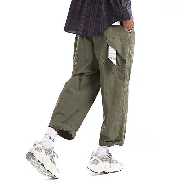 

autumn tide brand men's casual pants trend wide leg male drawstring ankle-length straight pants men's cargo1, Black
