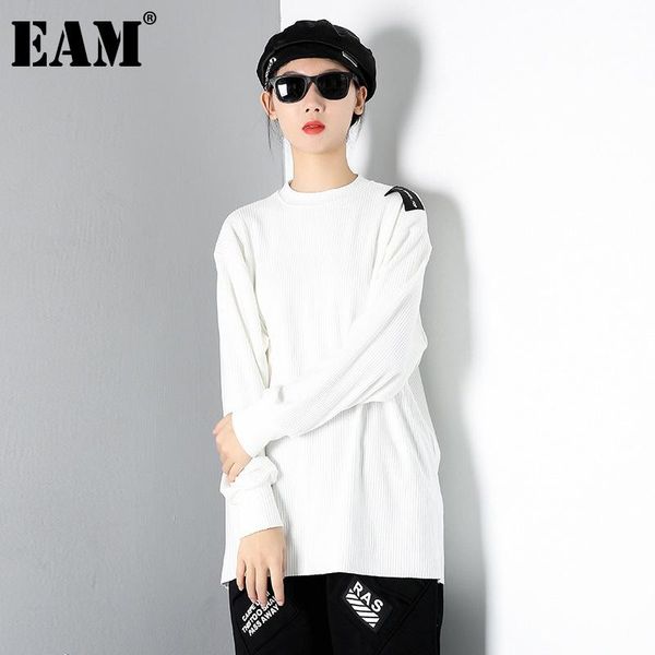 

women's sweaters [eam] big size white knitting sweater loose round neck long sleeve women pullovers fashion tide autumn winter 2021 1dd, White;black