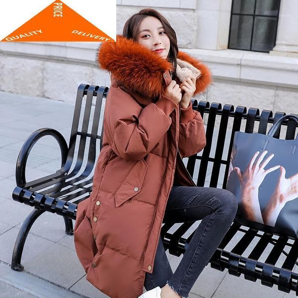 

long winter female warm duck jacket women raccoon fur hooded clothes 2020 thick down coat overcoat hiver lw98271, Black